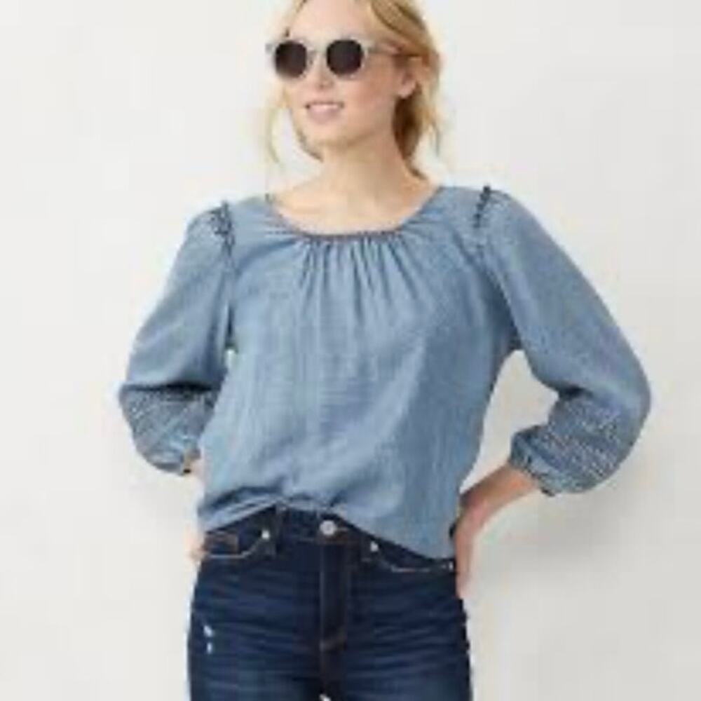 Lauren Conrad Flowy Puff Sleeve Top